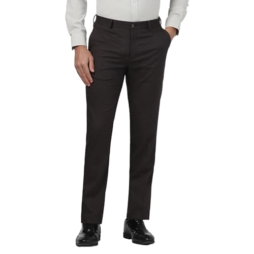 Blackberrys Men's Dk Brown Polyester Blend Solid Slim Fit Formal Trousers