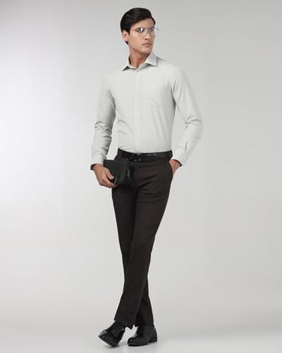 Blackberrys Men's Dk Brown Polyester Blend Solid Slim Fit Formal Trousers