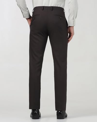 Blackberrys Men's Dk Brown Polyester Blend Solid Slim Fit Formal Trousers