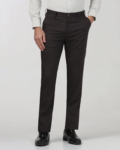 Blackberrys Men's Dk Brown Polyester Blend Solid Slim Fit Formal Trousers