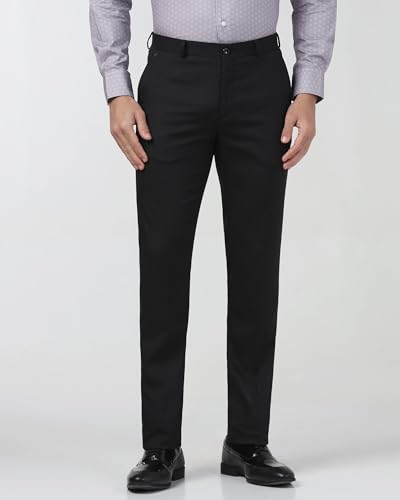 Blackberry men's dark brown polyester blend slim fit formal trousers with a flat front and tailored design, suitable for professional wear.