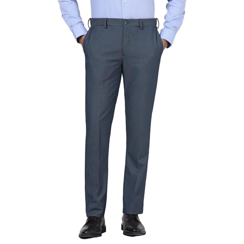 Blackberrys Men's Polyester Blend Slim Formal Trousers Blue