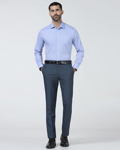 Blackberrys Men's Polyester Blend Slim Formal Trousers Blue