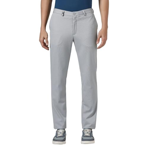 Blackberrys Men's Grey Polyester Blend Self-Design Slim Fit Formal Trousers