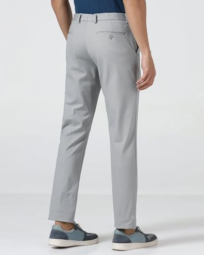 Blackberrys Men's Grey Polyester Blend Self-Design Slim Fit Formal Trousers