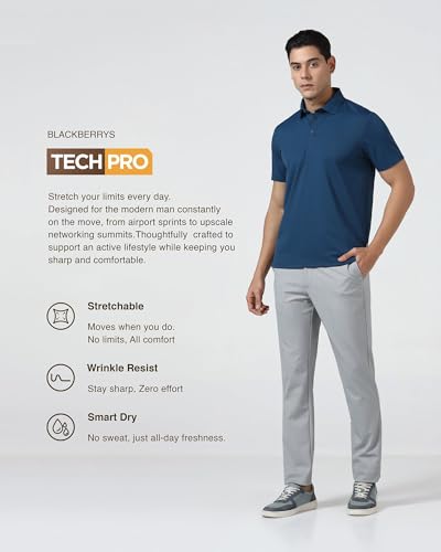 Blackberrys Men's Grey Polyester Blend Self-Design Slim Fit Formal Trousers