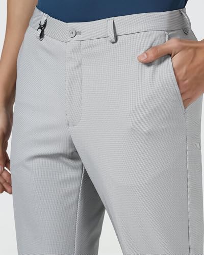 Blackberrys Men's Grey Polyester Blend Self-Design Slim Fit Formal Trousers