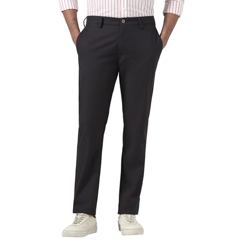 Blackberrys Men's Black Regular Fit Self Design Trousers