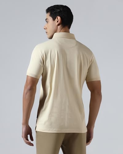 Blackberrys Men's Beige Cotton Geometric Slim Polo Tshirts