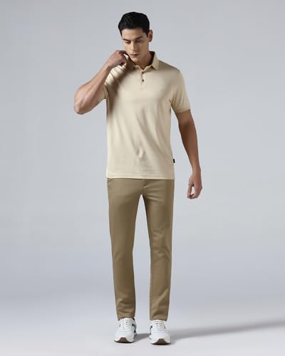 Blackberrys Men's Beige Cotton Geometric Slim Polo Tshirts
