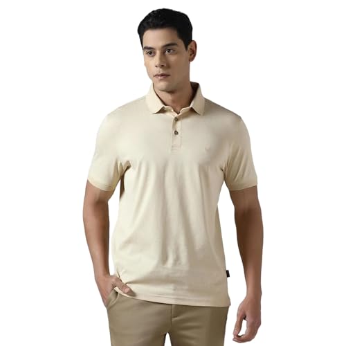 Blackberrys Men's Beige Cotton Geometric Slim Polo Tshirts