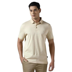 Blackberrys Men's Beige Cotton Geometric Slim Polo Tshirts