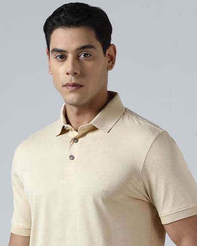 Blackberrys Men's Beige Cotton Geometric Slim Polo Tshirts