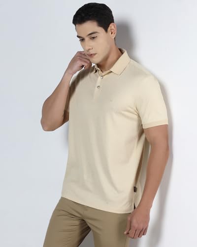 Blackberrys Men's Beige Cotton Geometric Slim Polo Tshirts