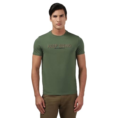 Blackberrys Men's Green Cotton Blend Letter Slim Tshirts