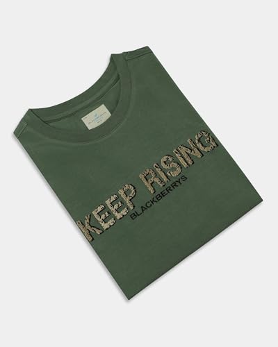 Blackberrys Men's Green Cotton Blend Letter Slim Tshirts