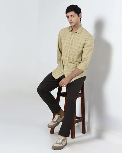 Blackberrys Men's Dark Brown Slim Fit Self Design Regular Trousers