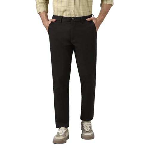Blackberrys Men's Dark Brown Slim Fit Self Design Regular Trousers