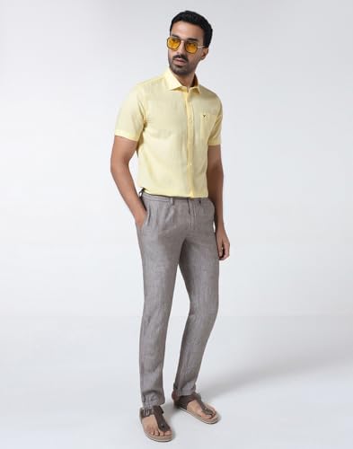 Blackberrys Men's Linen-Blend Solid Yellow Slim-Fit Shirts