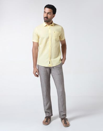 Blackberrys Men's Linen-Blend Solid Yellow Slim-Fit Shirts
