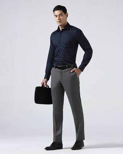 Blackberrys Men's Slim Fit Grey Solid Formal Trousers