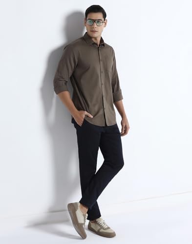 Blackberrys Men's Cotton Textured Brown Slim-Fit Shirts