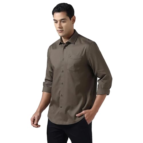 Blackberrys Men's Cotton Textured Brown Slim-Fit Shirts