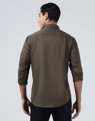 Blackberrys Men's Cotton Textured Brown Slim-Fit Shirts