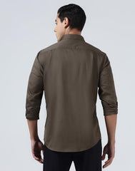 Blackberrys Men's Cotton Textured Brown Slim-Fit Shirts