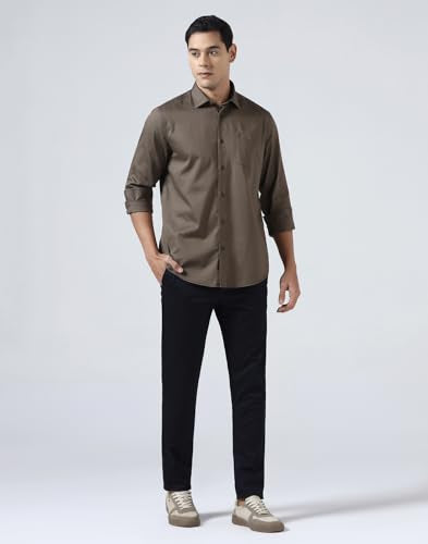 Blackberrys Men's Cotton Textured Brown Slim-Fit Shirts