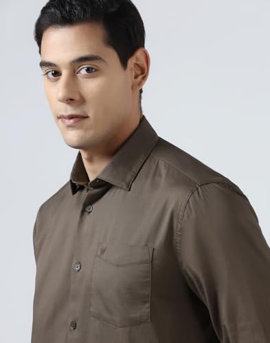 Blackberrys Men's Cotton Textured Brown Slim-Fit Shirts