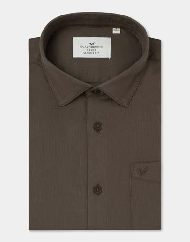 Blackberrys Men's Cotton Textured Brown Slim-Fit Shirts