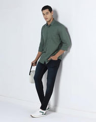 Blackberrys Men's Cotton Textured Green Slim-Fit Shirts