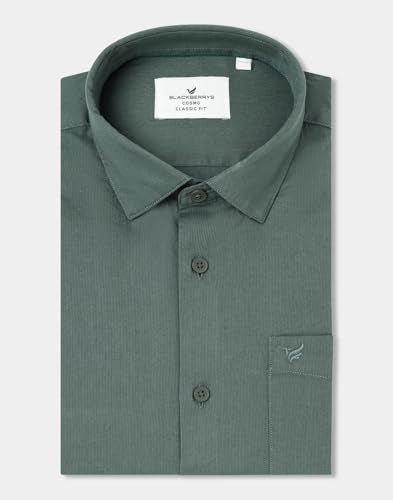 Blackberrys Men's Cotton Textured Green Slim-Fit Shirts