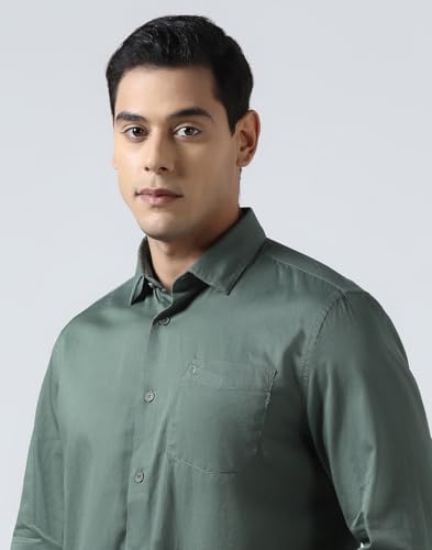 Blackberrys Men's Cotton Textured Green Slim-Fit Shirts