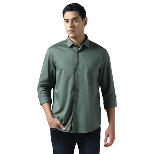 Blackberrys Men's Cotton Textured Green Slim-Fit Shirts