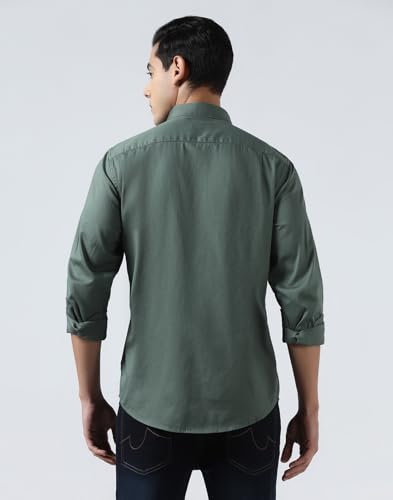 Blackberrys Men's Cotton Textured Green Slim-Fit Shirts