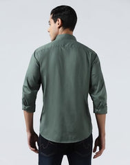 Blackberrys Men's Cotton Textured Green Slim-Fit Shirts