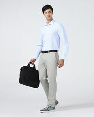 Blackberrys Men's Beige Polyester Blend Self-Design Slim Fit Formal Trousers