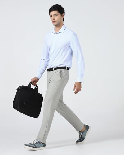 Blackberrys Men's Beige Polyester Blend Self-Design Slim Fit Formal Trousers