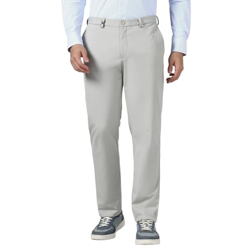 Blackberrys Men's Beige Polyester Blend Self-Design Slim Fit Formal Trousers