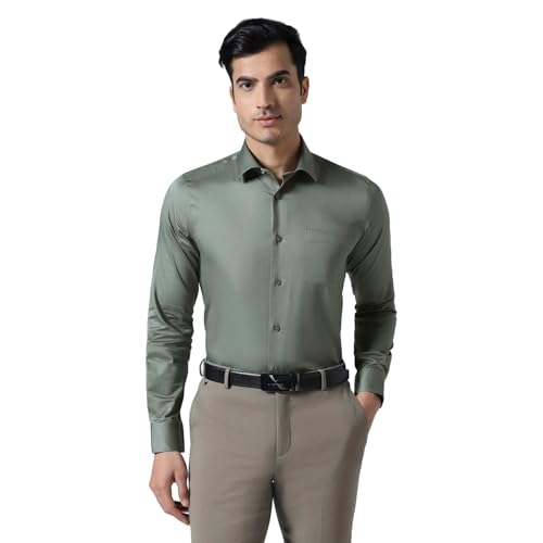 Blackberrys Men's Cotton Blend Solid Olive Slim-Fit Shirts