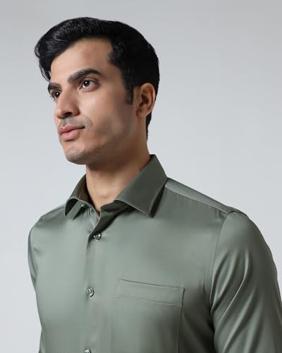 Blackberrys Men's Cotton Blend Solid Olive Slim-Fit Shirts