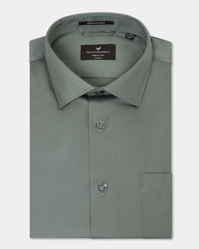 Blackberrys Men's Cotton Blend Solid Olive Slim-Fit Shirts