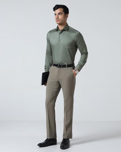 Blackberrys Men's Cotton Blend Solid Olive Slim-Fit Shirts