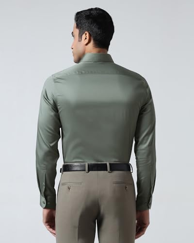 Blackberrys Men's Cotton Blend Solid Olive Slim-Fit Shirts