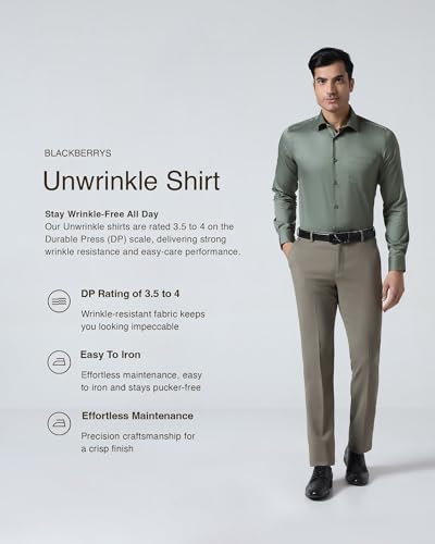 Blackberrys Men's Cotton Blend Solid Olive Slim-Fit Shirts