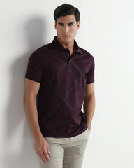 Blackberrys men's burgundy cotton slim polo T-shirt with diagonal stripes, short-sleeve, casual upper wear for men.