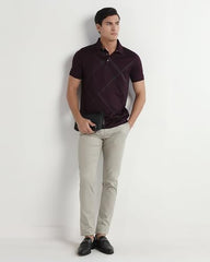 Blackberrys men's burgundy cotton slim polo T-shirt with diagonal stripes, long-sleeve, casual upper wear for men.