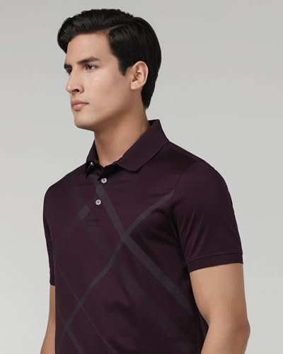 Blackberrys men's burgundy cotton slim fit polo t-shirt with diagonal stripes, short sleeves, and classic collar.